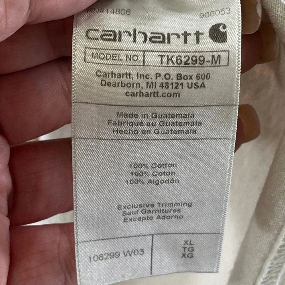 Carhartt Long Sleeve Pocket Shirt Mens XL Loose Fit Graphic Logo Cream Workwear